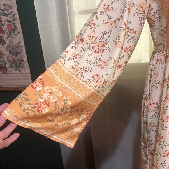 Women Orange Floral Bohemian Style Short Dress Size M - Picture 2 of 4